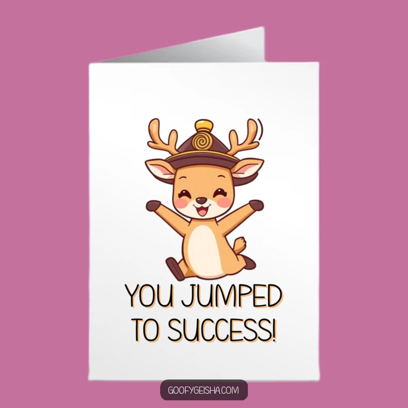 Free Printable Congratulations Card: Jumping Deer for a Joyful and Enthusiastic Celebration