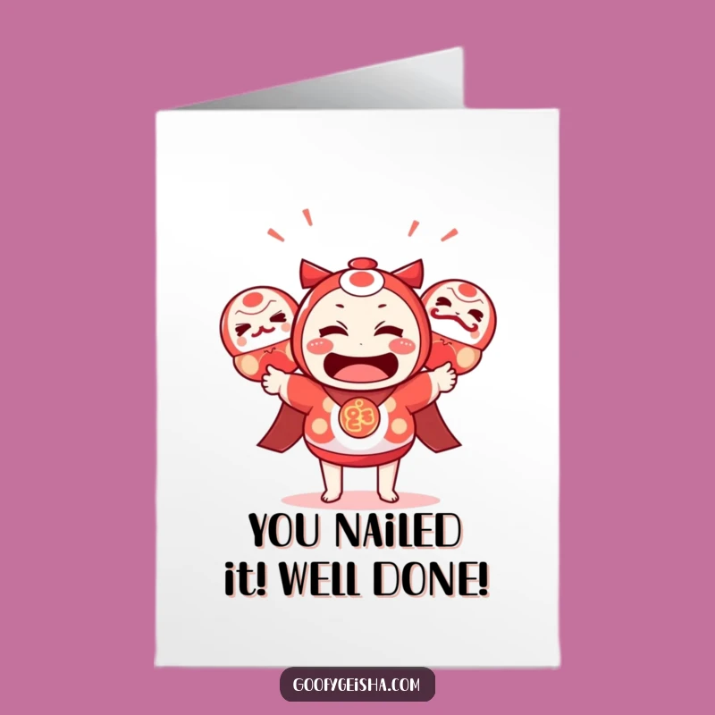 Free Printable Kawaii Daruma Juggling Card - Funny Congrats Downloadable Gift