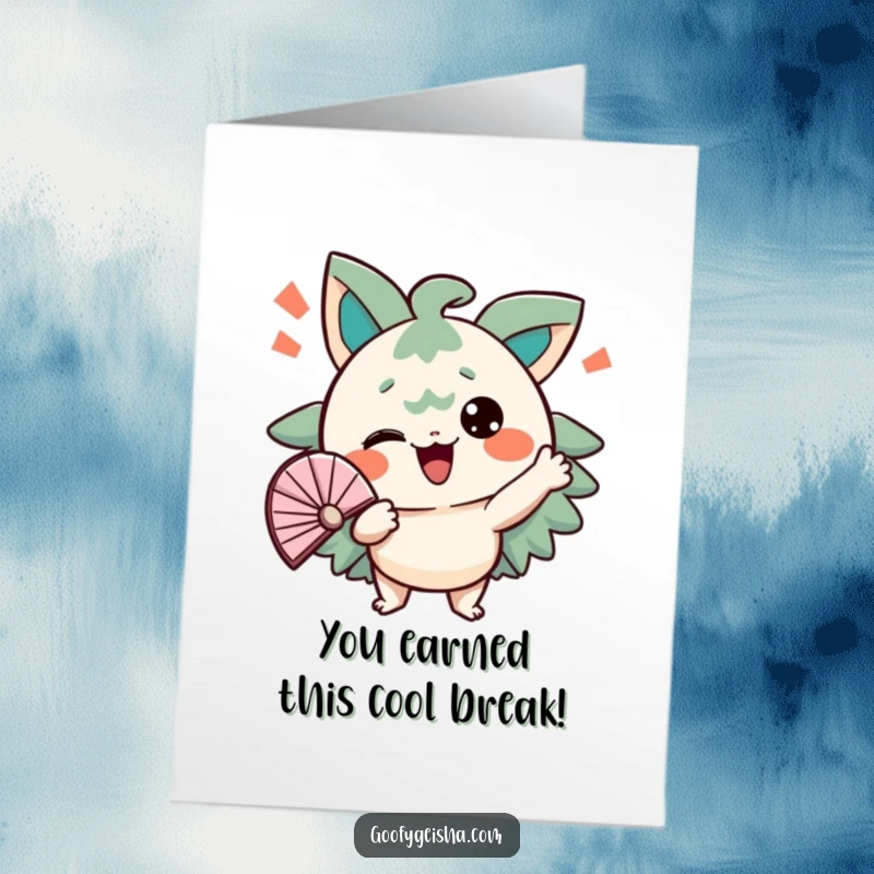 Funny Free Printable Congratulations Card: A character comically fanning itself to cool down, celebrating an achievement.