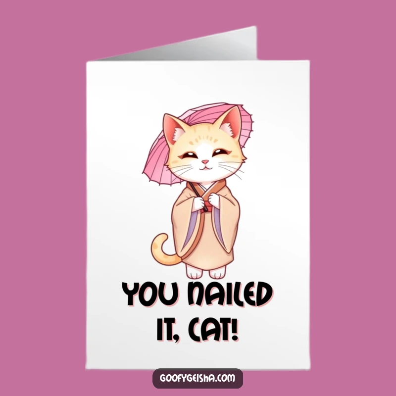 Free Printable Cat Congrats Card: Graceful Panda Parasol, Downloadable Classy