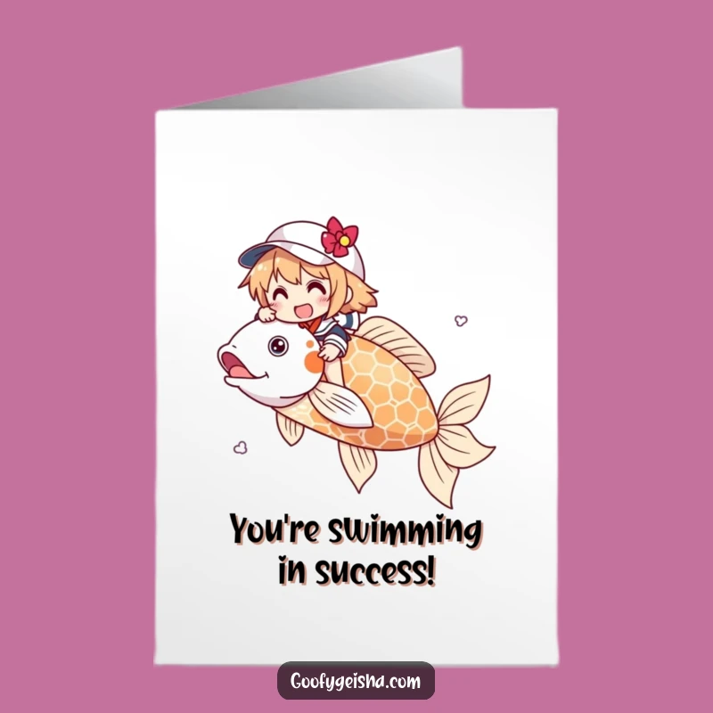 Free Printable Congrats Card: Koi Rider Character, Whimsical Downloadable
