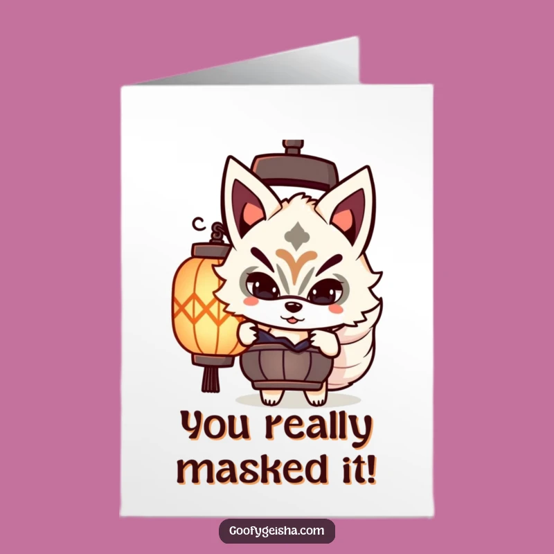 Free Printable Congrats Card: Peeking Kitsune - Playful Achievement Download