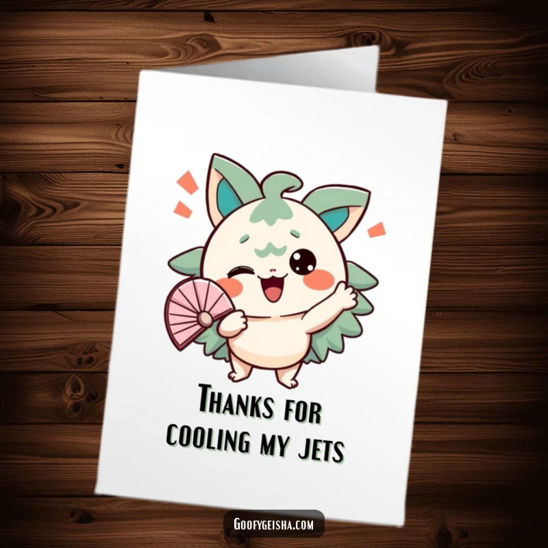 Funny Free Printable Thank You Card: A character comically fanning itself with a comical expression to say thanks.