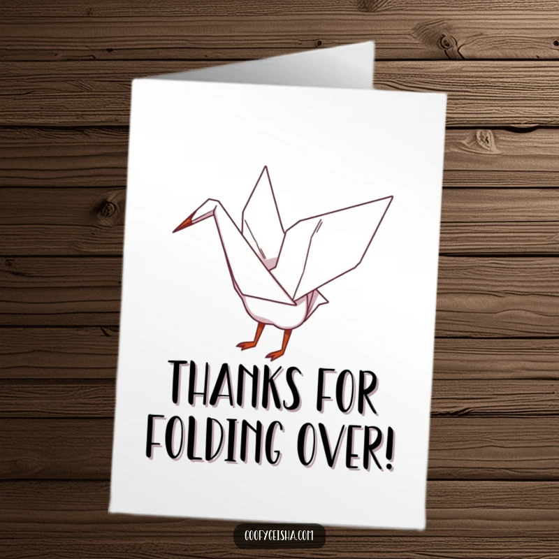 Funny Free Printable Thank You Card: An origami crane playfully flapping its wings, offering a beautiful and heartfelt thank you.