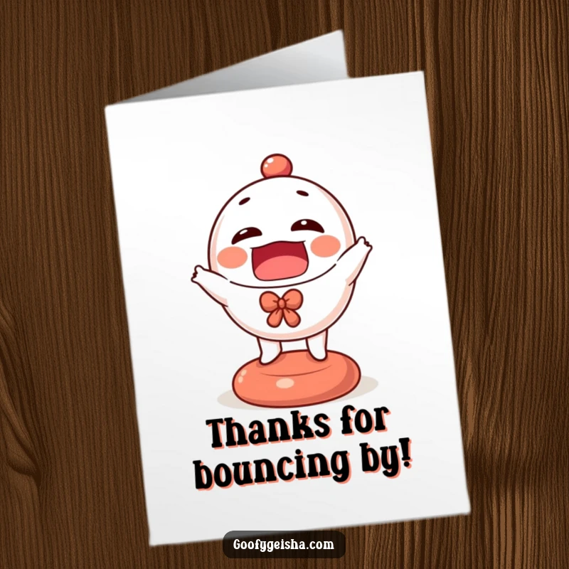 Funny Free Printable Thank You Card: A tiny Daruma doll bouncing with excitement, expressing gratitude humorously.