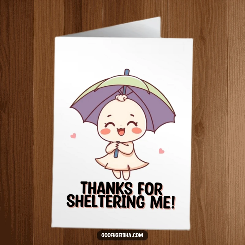 Funny Free Printable Thank You Card: a cute umbrella character spinning joyfully to express sincere gratitude.