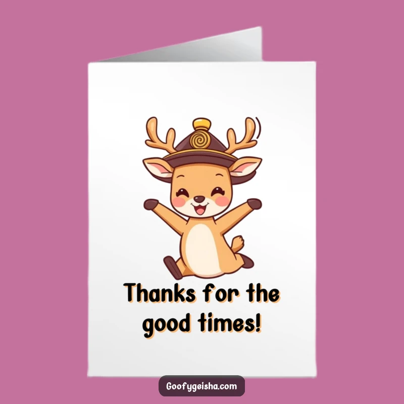 Funny Free Printable Thank You Card: Jumping Deer for a Joyful and Expressive Gratitude