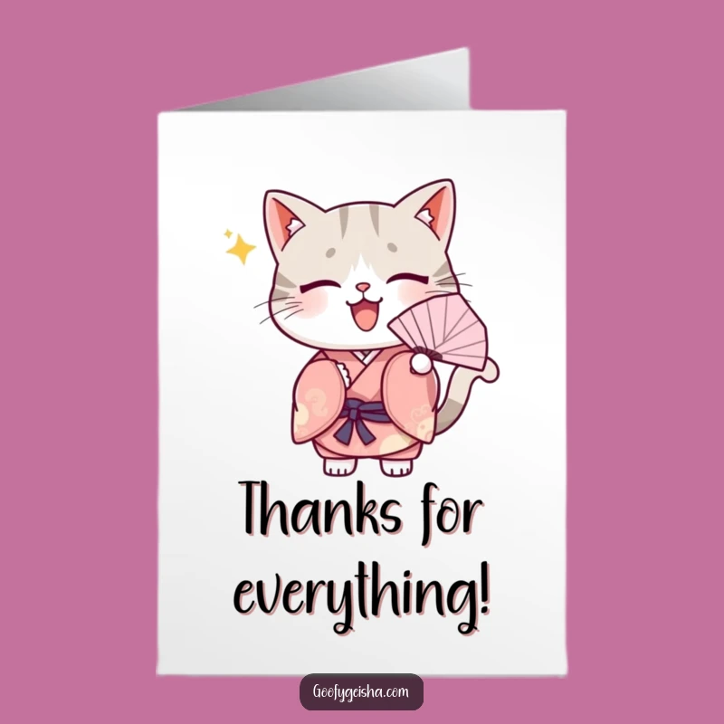 Funny Free Printable Thank You Card: Kawaii Cat Fanning for Chic Gratitude