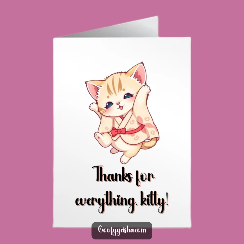 Free Printable Kitten Thank You Card: Kimono Flip, Funny Downloadable Gift