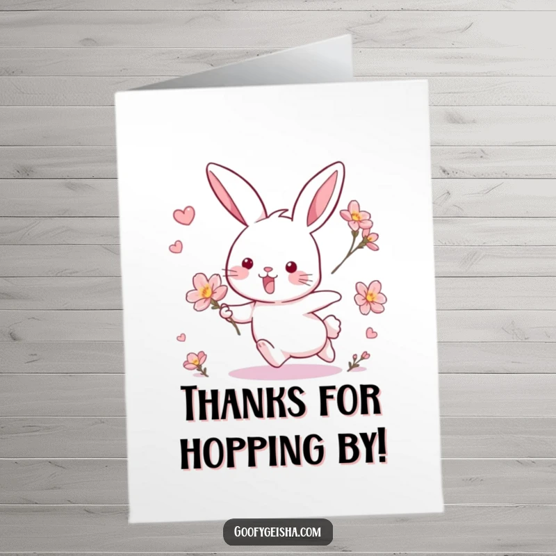 Funny Free Printable Thank You Card: A joyful rabbit leaping after a blossom, conveying sincere thanks with playful energy.