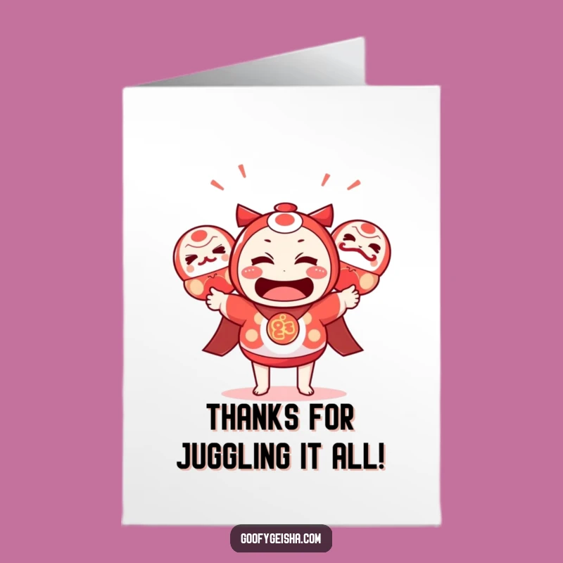 Free Printable Kawaii Daruma Juggling Card - Funny Thanks Downloadable Gift