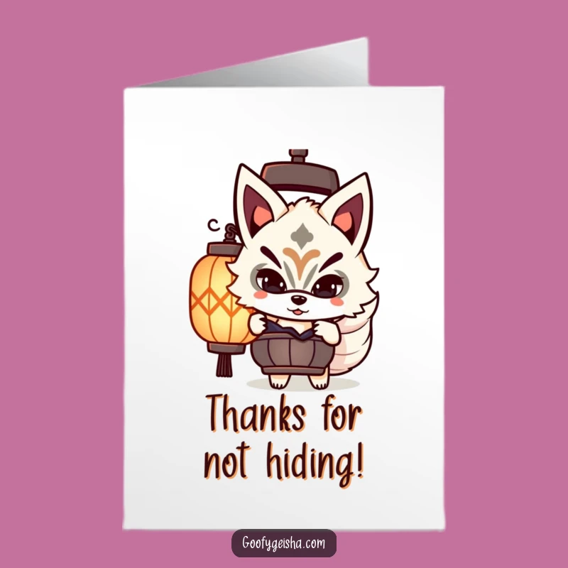 Free Printable Thank You Card: Peeking Kitsune - Mysterious Thanks Download