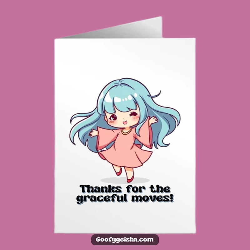 Free Printable Thank You Card: Dancing Kawaii Character - Funny Downloadable Gift of Appreciation