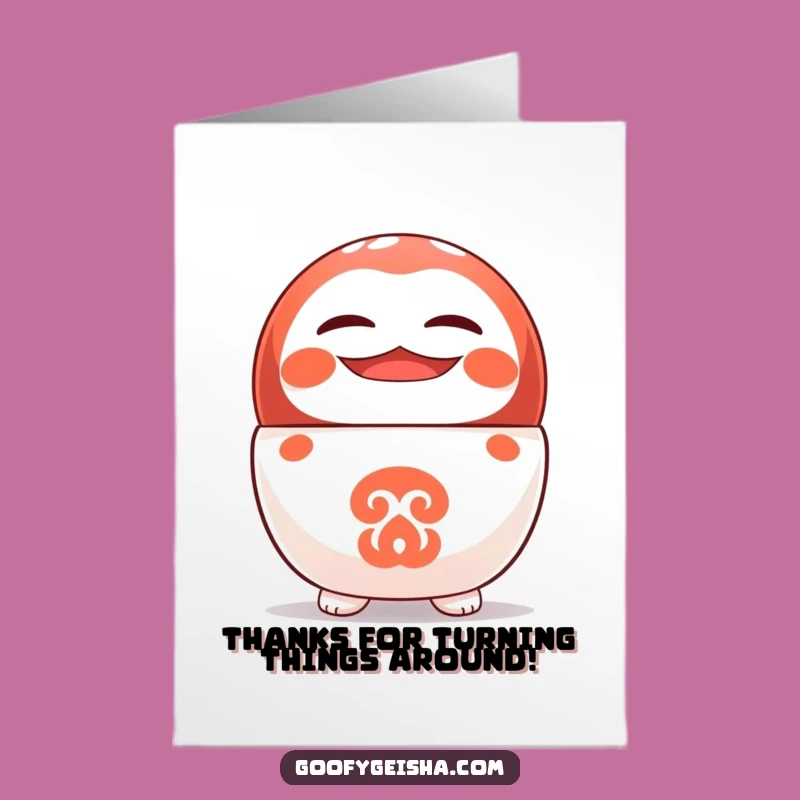 Free Printable Thank You Card: Happy Daruma Character - Grateful Downloadable Smile!