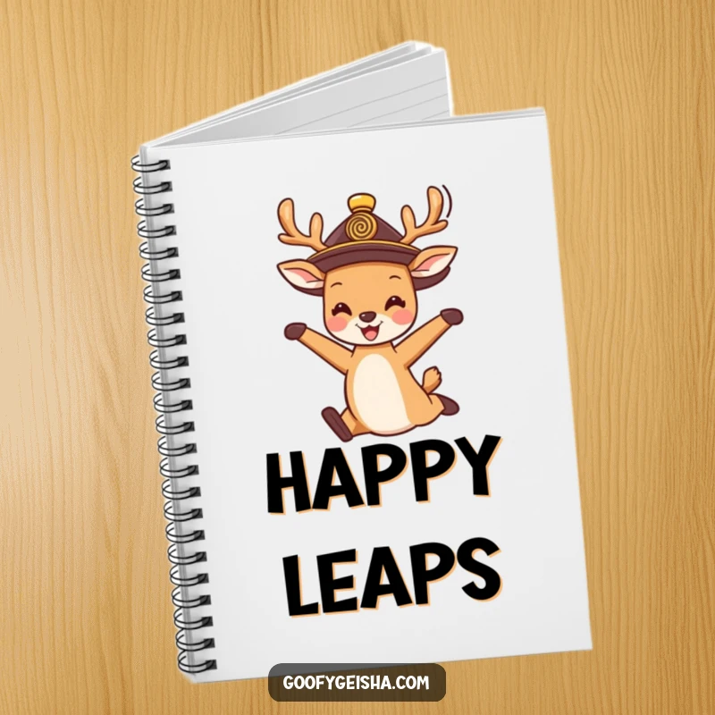 Funny Notebook: A cute deer in a traditional hat joyfully jumping, ideal for journaling happy thoughts and spirited ideas.