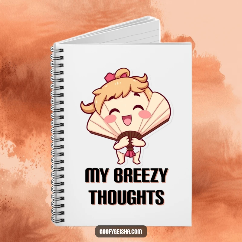 Funny notebook with a smiling fan character in a dynamic flourish, perfect for journaling, sketching, or jotting down notes with a cheerful touch.