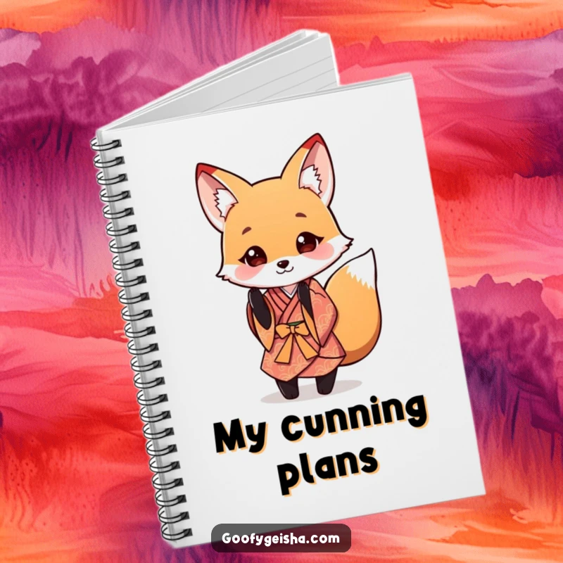 Funny Fox Kimono Notebook featuring a cute fox in a kimono performing a playful bow, ideal for writing, sketching, and planning.