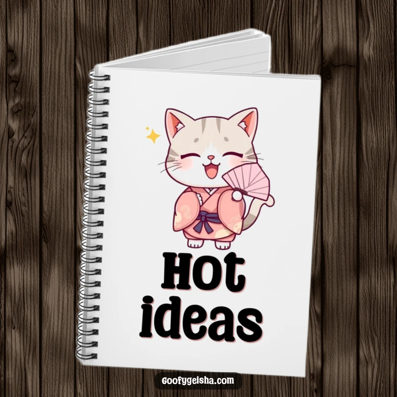 Funny Notebook: A Kawaii cat in a kimono, fanning itself with joy, ideal for journaling cute thoughts and adorable ideas.