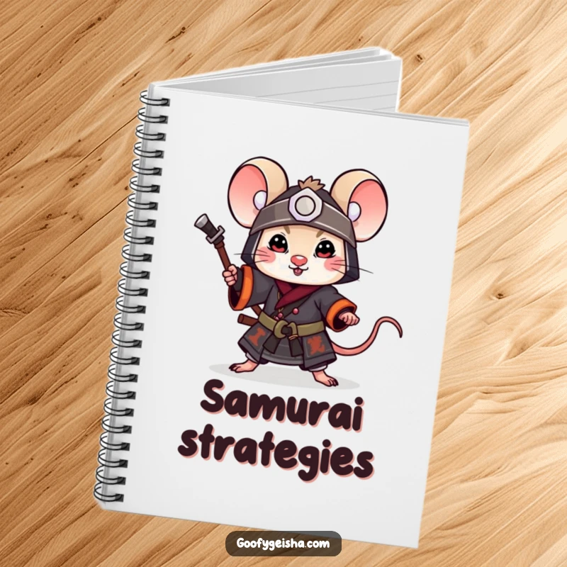 Funny Notebook: A little mouse samurai in a playful pose, ideal for journaling heroic thoughts and adventurous ideas.