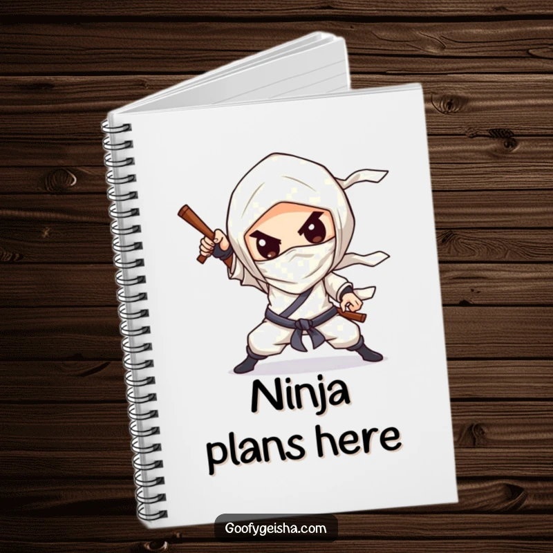 Funny Notebook: A chibified character striking a dramatic ninja pose with a silly grin, inspiring action.