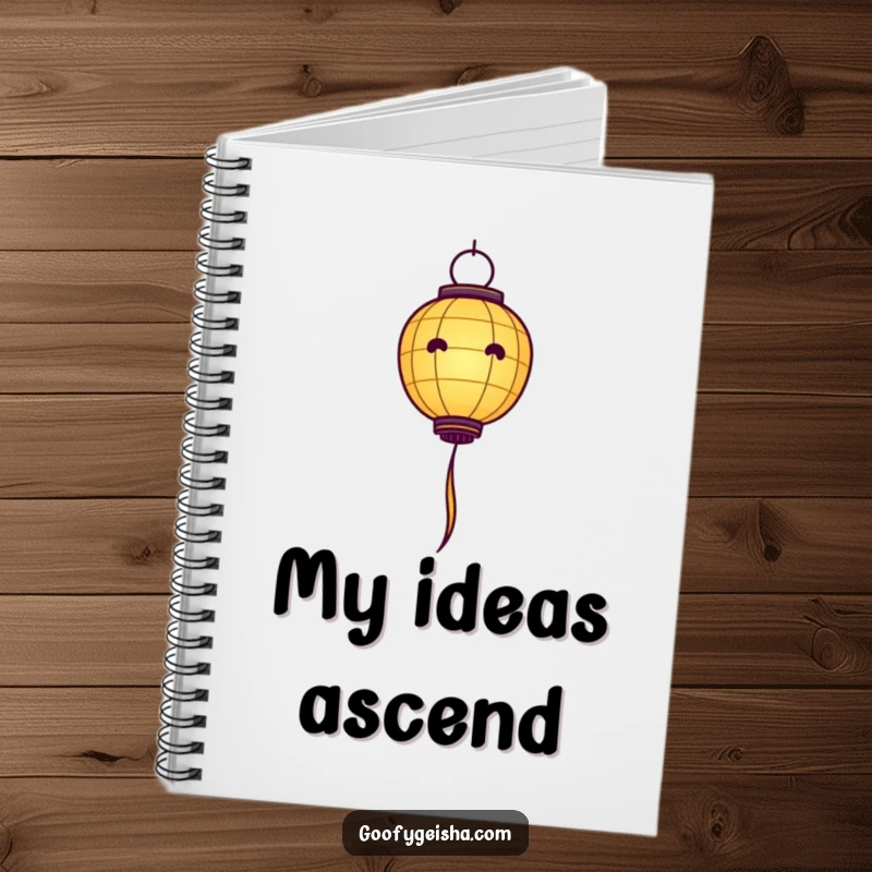 Funny Paper Lantern Notebook: Featuring a paper lantern character floating upwards with streamers, ideal for capturing creative thoughts.