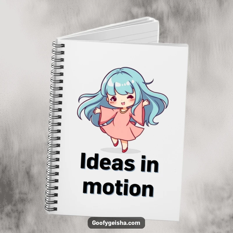 Funny Kawaii Notebook: Dancing character spinning gracefully with flowing sleeves, perfect for journaling, planning, and capturing funny ideas.
