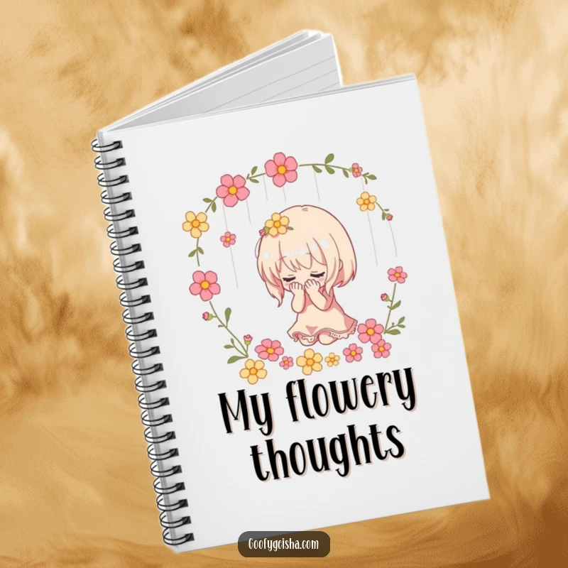 Funny notebook featuring a small character dramatically bowing with a shower of flowers, ideal for jotting down dramatic thoughts.