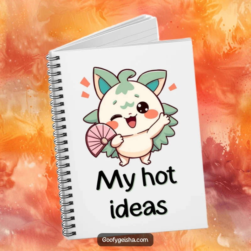 Funny notebook cover with a character energetically fanning itself with a comical expression. Inspiring and relatable.