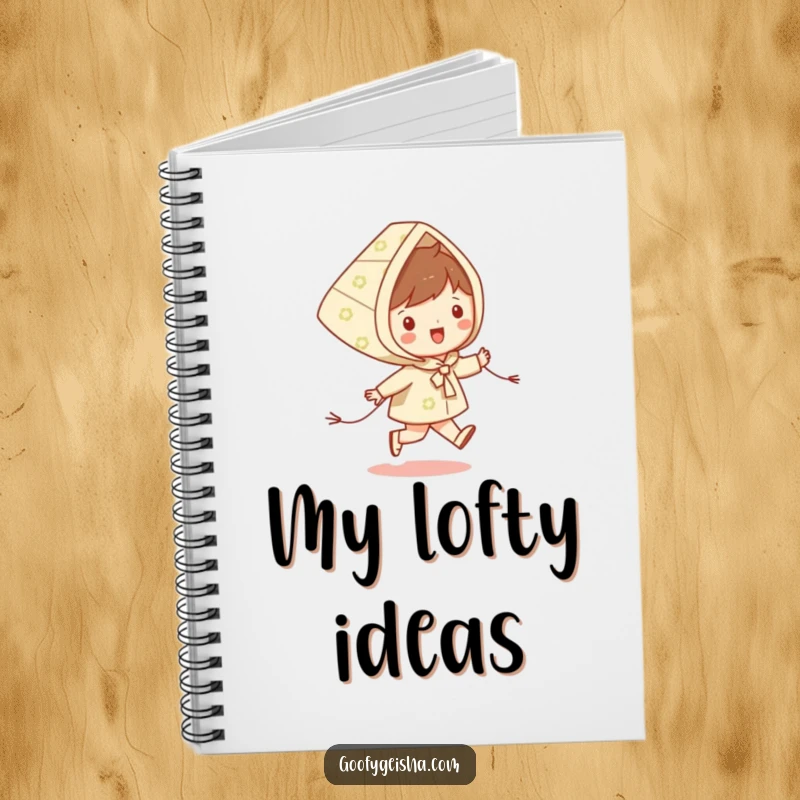 Funny notebook cover with a happy character skipping with a patterned kite, ideal for jotting down fun ideas and notes.