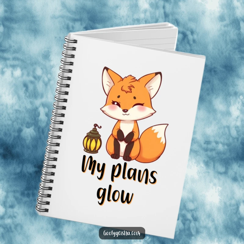Funny fox notebook featuring a mischievous fox holding a lantern, perfect for writing down bright ideas.
