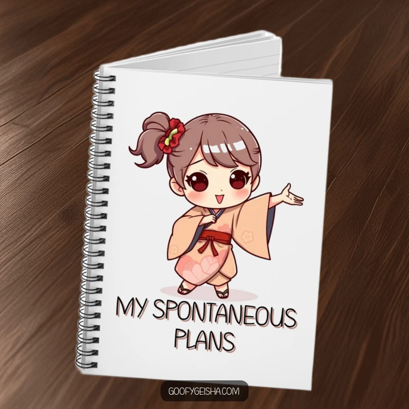 Funny notebook featuring a character in a whimsical kimono executing a comical, over-the-top dance pose with flair.