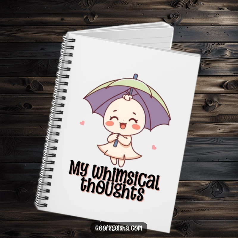 Funny Umbrella Notebook featuring a cute umbrella character spinning with a joyful expression, ideal for writing, sketching, and planning.