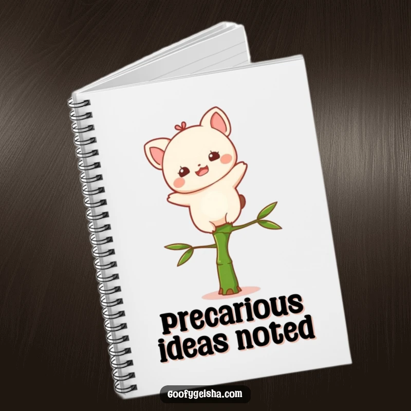 Funny Kawaii notebook cover with a delighted character balancing on a small bamboo stalk, perfect for journaling and creative notes.