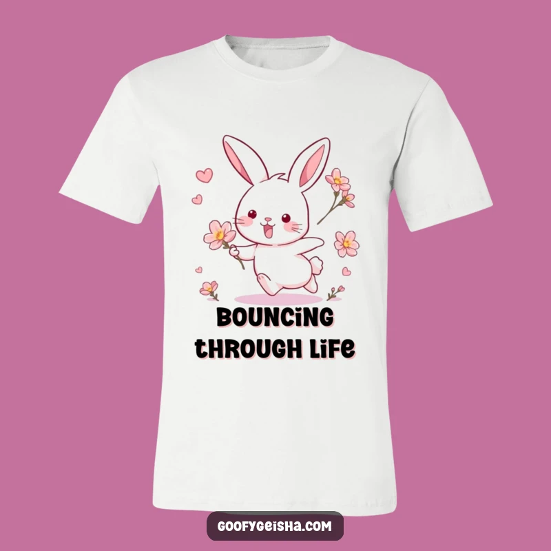 Funny Rabbit and Blossom Chase T-Shirt: Whimsical & Hilarious Tee for Joyful Souls
