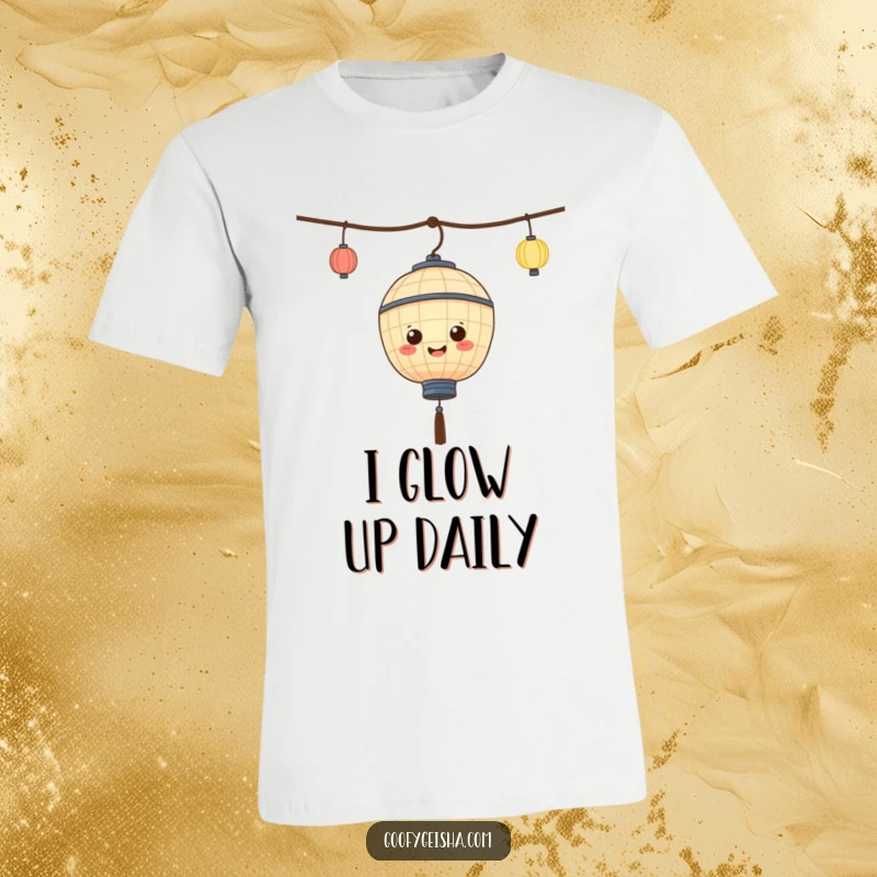 Funny paper lantern t-shirt character gleefully bobbing up and down, expressing pure joy and infectious happiness. A must-have funny item.