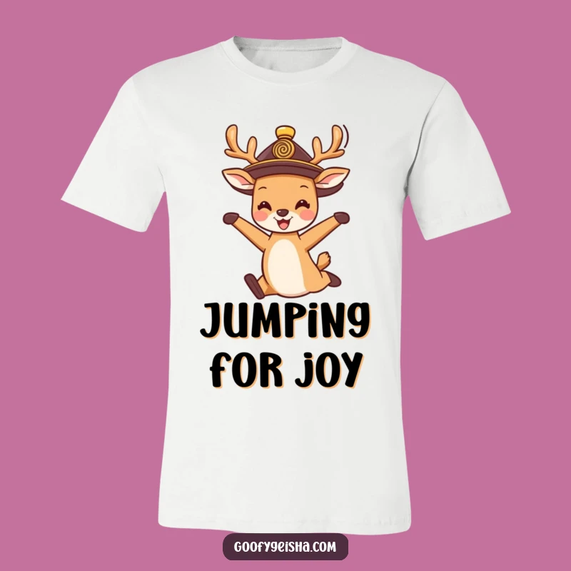 Funny Deer Jump T-Shirt: Happy Character Tee, Ideal Funny Gift