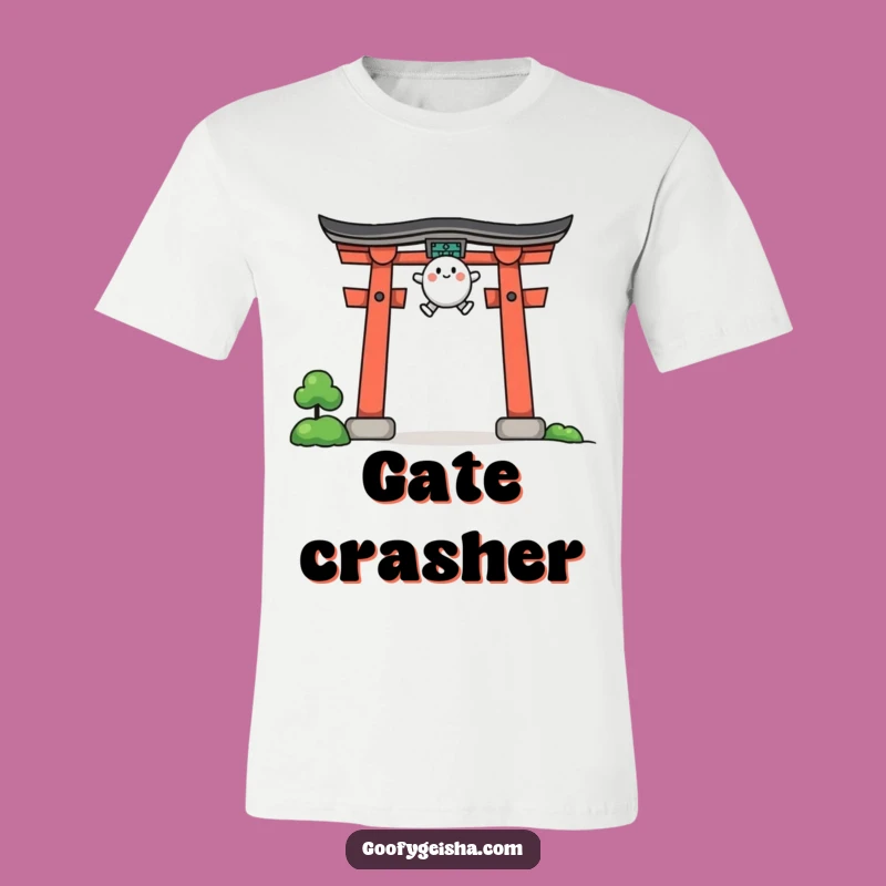 Funny Jumping Character T-Shirt Torii Gate Bold Gift