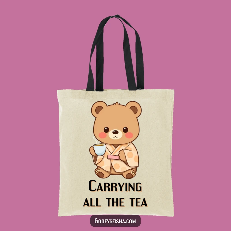 Funny Bear Kimono Tote Bag: Cozy Tea Accessory, Chic Humorous Gift
