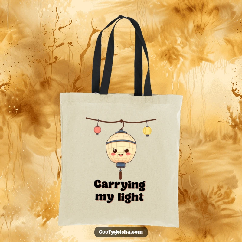 Funny paper lantern tote bag character energetically bobbing, showcasing a vibrant and cheerful personality. A stylish and humorous accessory.