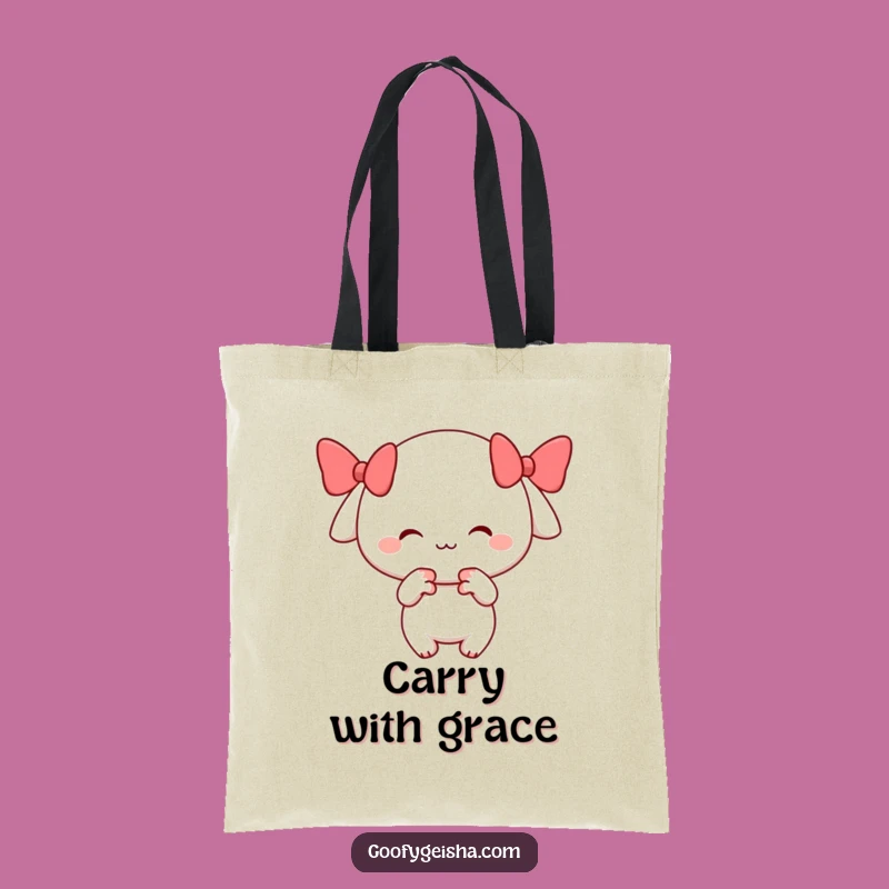 Funny Cheerful Bowing Character Tote Bag - Playful Smile Carryall Gift