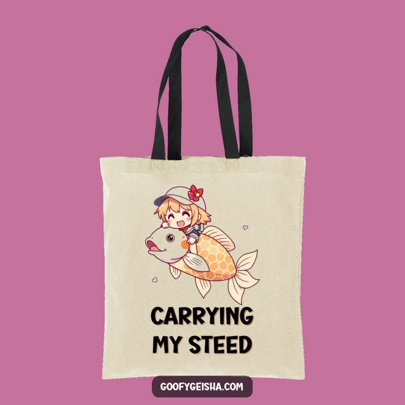 Funny Koi Rider Tote Bag: Carry Your Dreams, Whimsical Funny Gift for Her