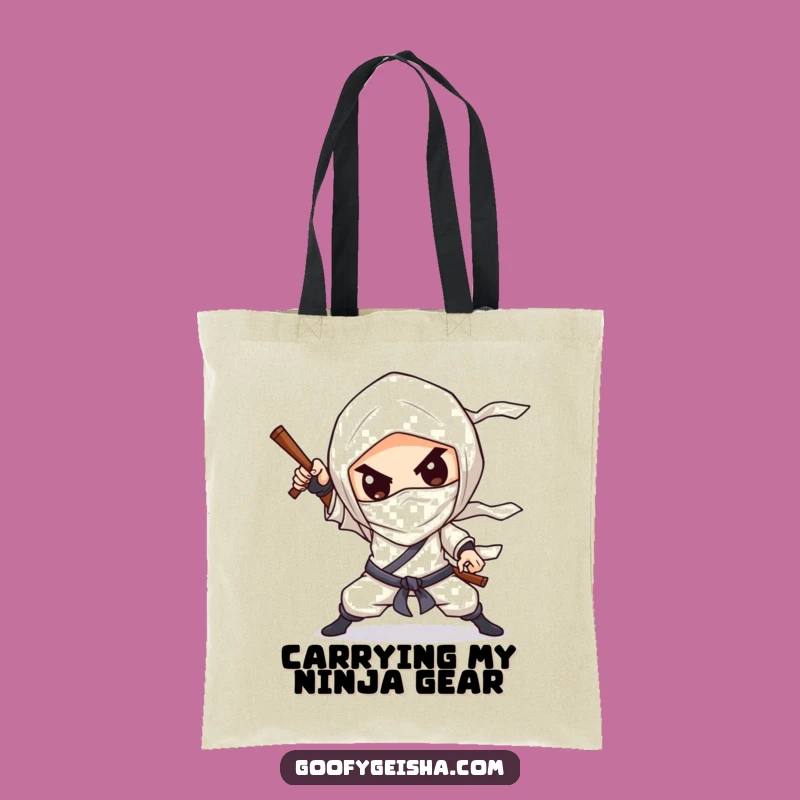 Funny Ninja Tote Bag: Chibi Pose Illustration - Carry Your Gear with Humor