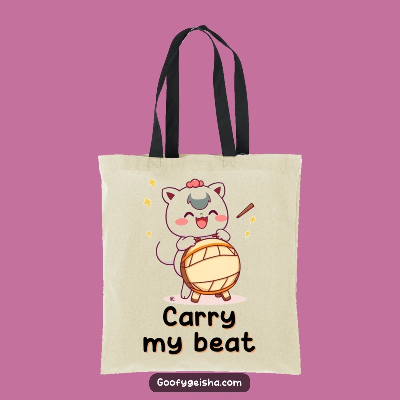Funny Taiko Drum Tote Bag - Kawaii Character Music Shopping Bag